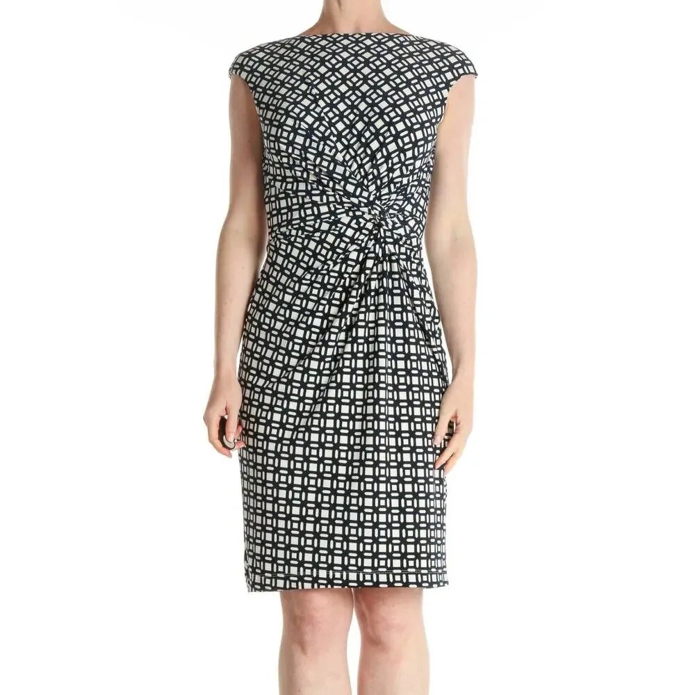 Ralph Lauren Black & White Knotted Waist Knit Stretchy Dress sz 4 - Picture 1 of 5